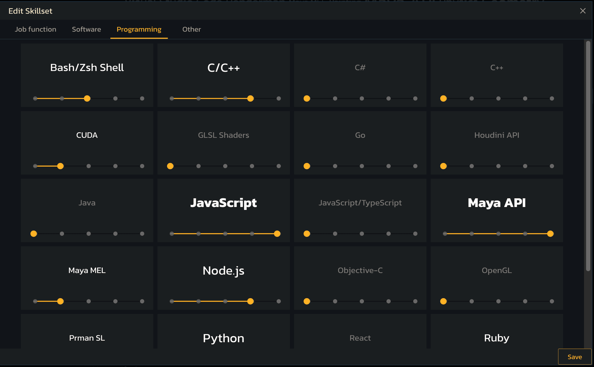 Skills configuration