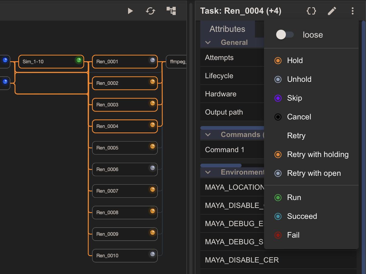 Actions menu loose