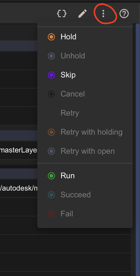 Actions menu